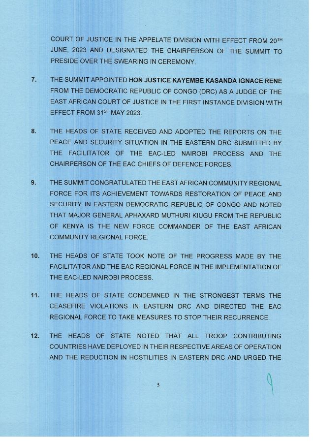 Communique of the 21st Extra Ordinary Summit of the EAC Heads of State 31st May 2023 in Bujumbura page 0004