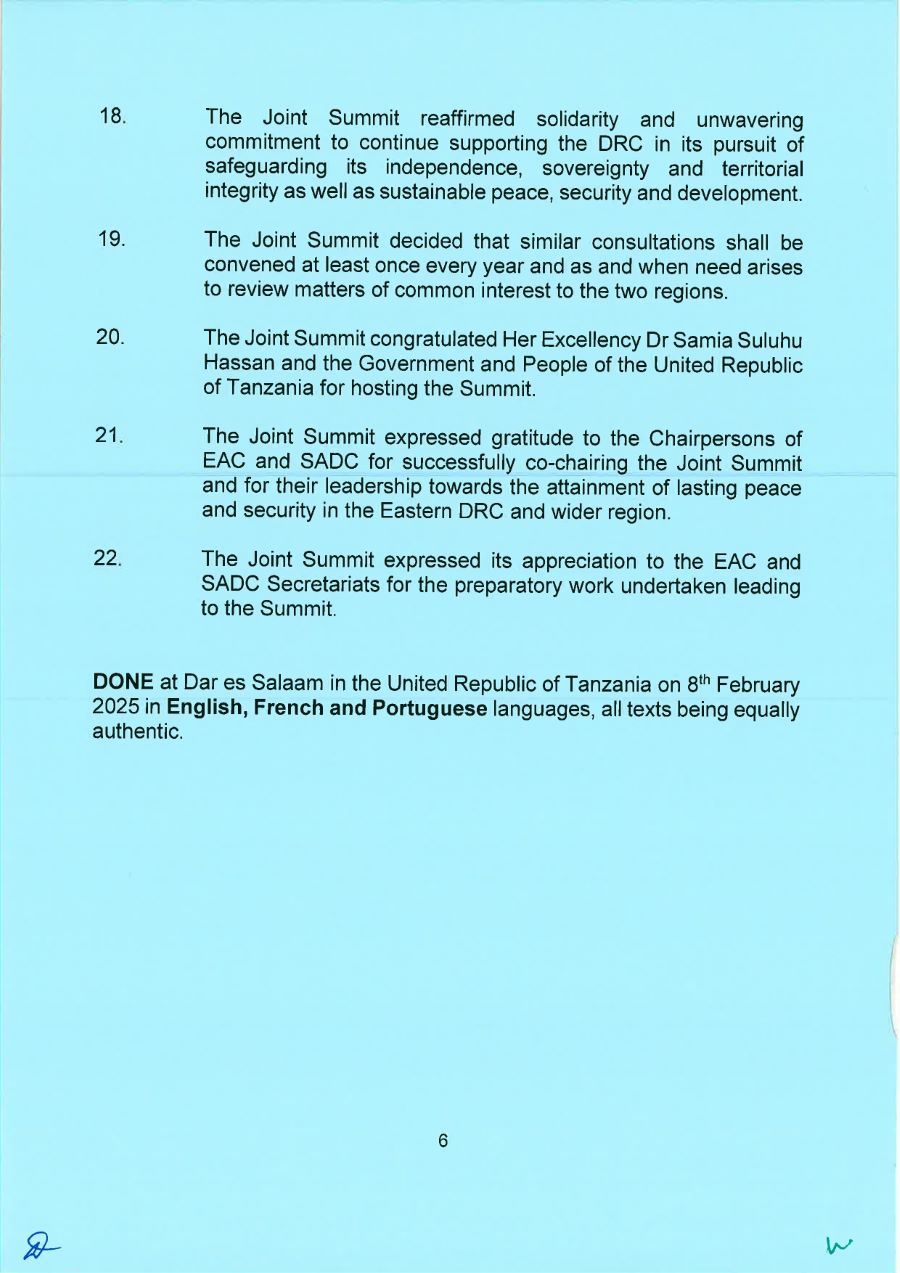 Communique of the Joint EAC SADC Summit page 0001