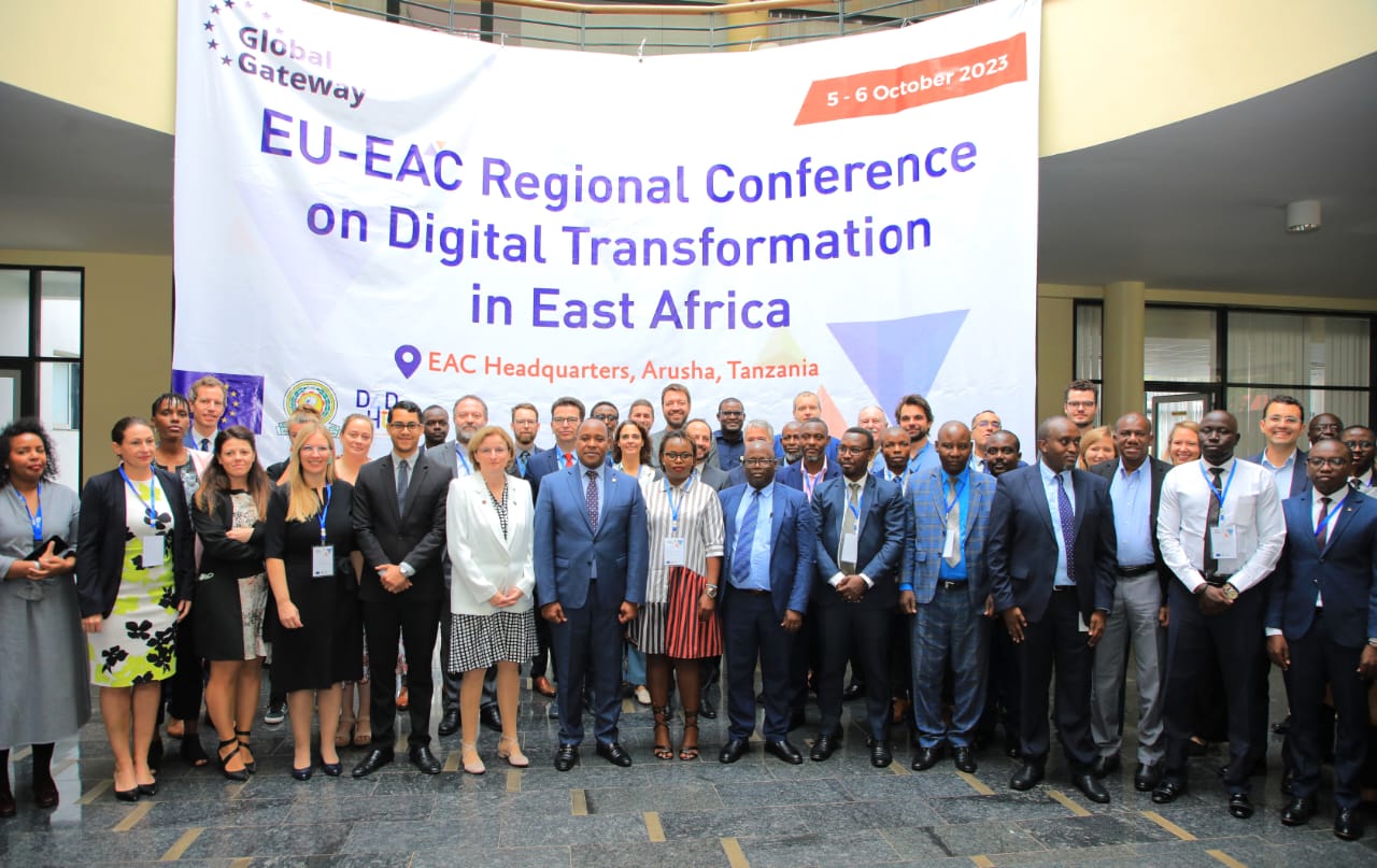 EAC and European partners pause for a picture during the opening of the 1st EU-EAC Regional Conference on Digital Transformation in the East African Community, on 5th October in Arusha, Tanzania.