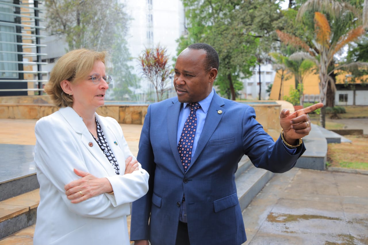 EAC Secretary General, Hon. (Dr.) Peter Mutuku Mathuki and EU Ambassador to Tanzania, H.E. Christine Grau converse during the opening of the 1st EU-EAC Regional Conference on Digital Transformation in the East African Community, in Arusha, Tanzania. 