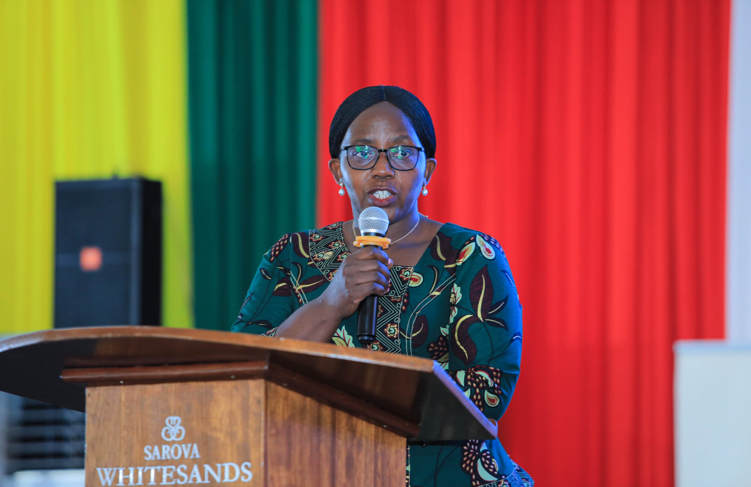 The East African Kiswahili Commission Executive Secretary, Dr. Caroline Asiimwe, during the opening session of the two-day conference in Mombasa.