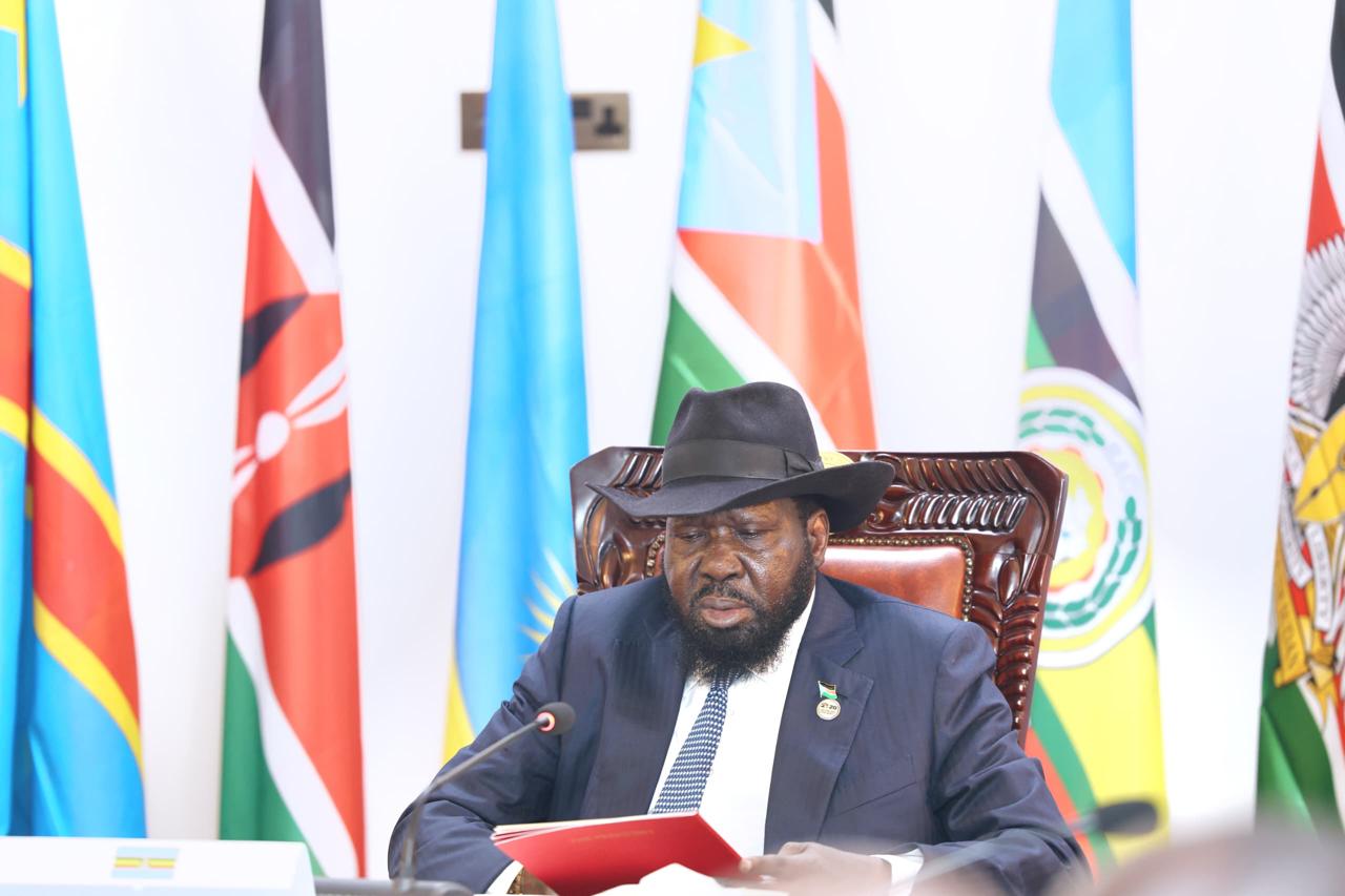  The Chairperson of the Summit and President of South Sudan, H.E. Salva Kiir, during the 23rd Ordinary Summit that was held virtually.