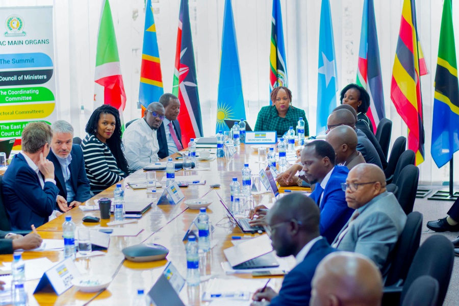 EAC Secretary General Hon. Veronica Nduva (centre) during the opening session of the Roundtable Discussion on Coordination of EAC Donor Support in Payment Systems in Arusha. On the left are a section of the Development Partners who attended the meeting. Right on the picture are a section of Partners Central Bank’s representatives.