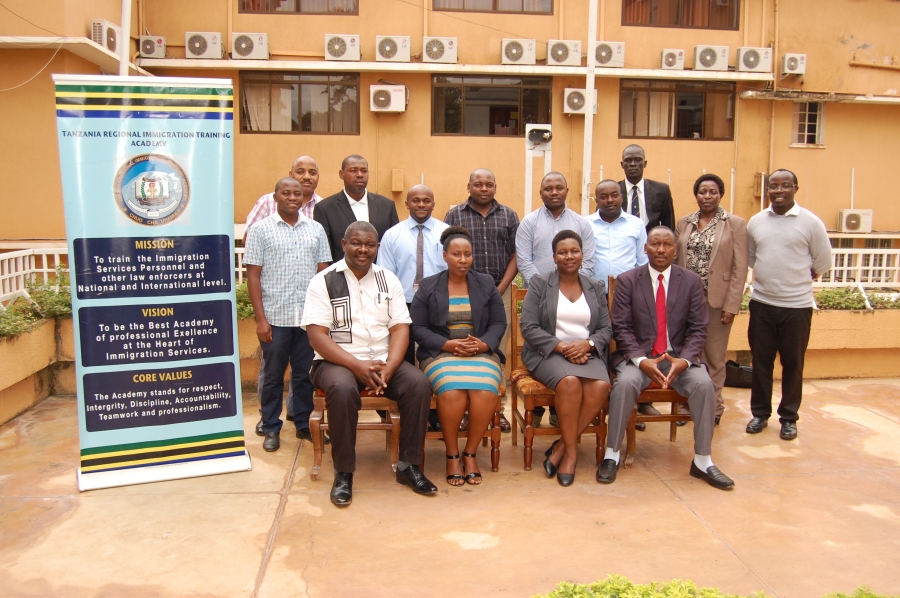 A group photo of the participants who attended the Training of Trainers for Immigration and Labour Officers convened at the Tanzania Regional Immigration Training Academy in Moshi, Tanzania.