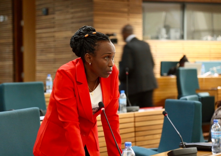 Hon Sophie Nsavyimana makes her submission on the floor of the House