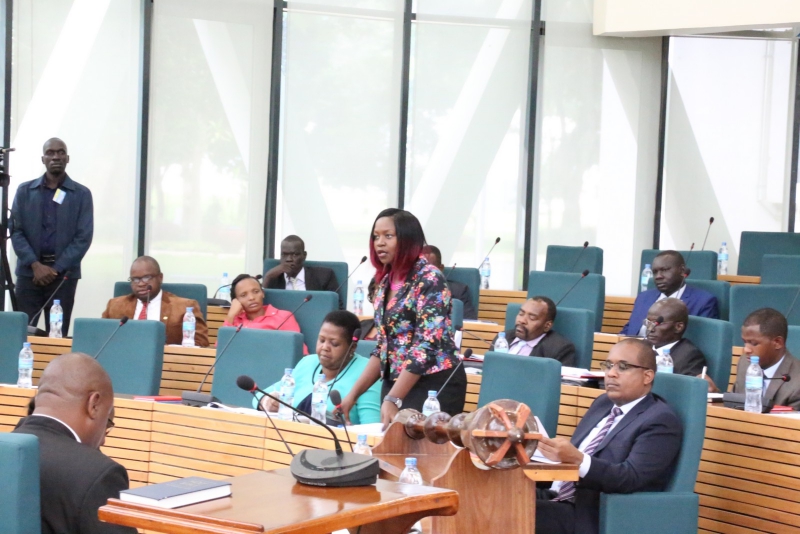 Hon Susan Nakawuki contributes to the debate in the Assembly earlier today
