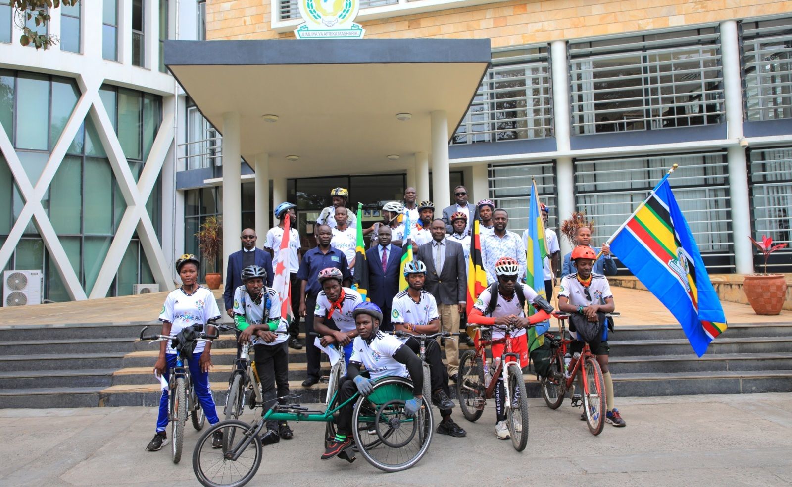 EAC Deputy Secretary General in charge of Infrastructure, Productive, Social and Political Sectors, Ariik Arguer flags off 20 cyclists participating in the 2024 Edition of the annual Great African Cycling Safari