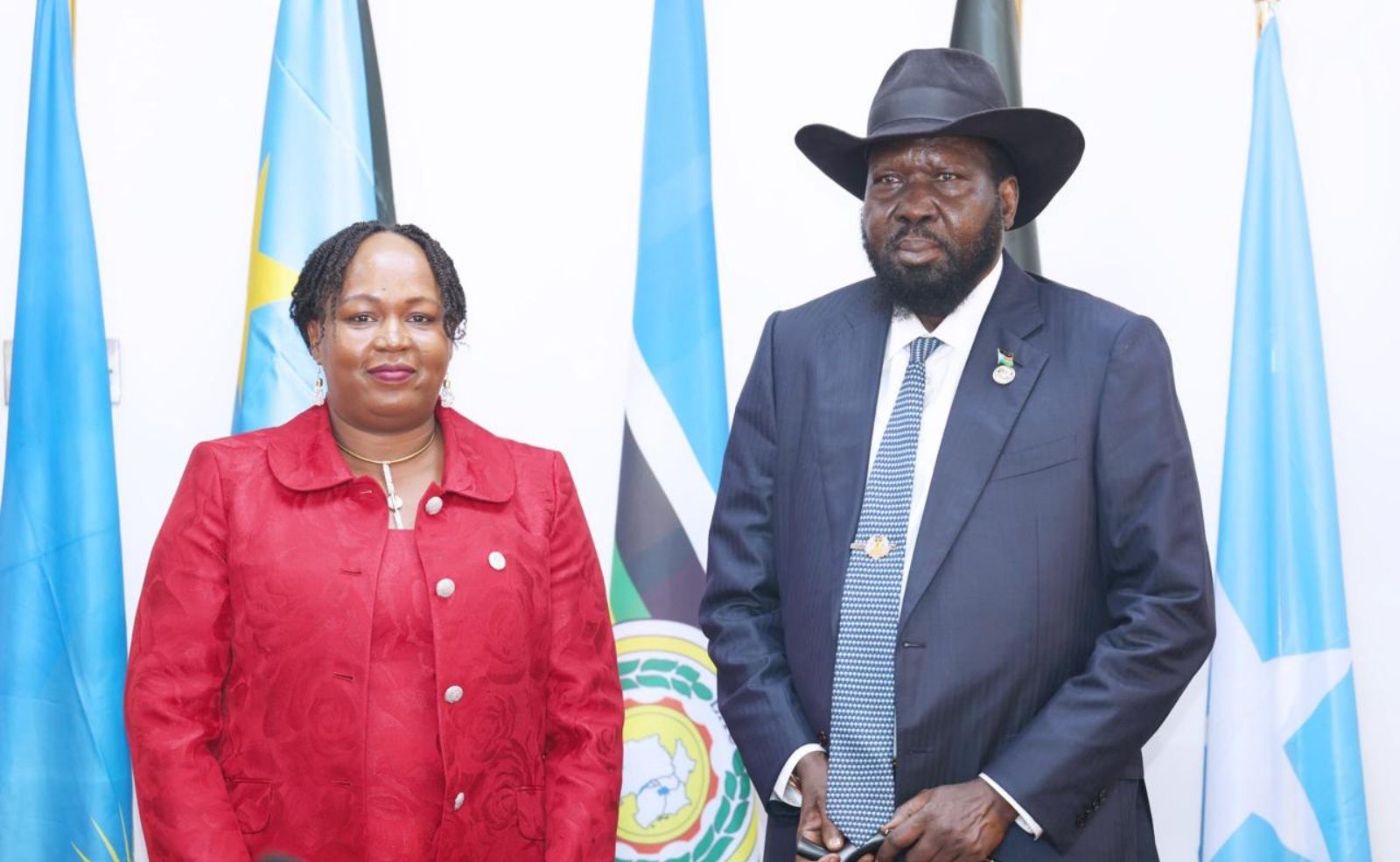 EAC Secretary General, Ms. Veronica Nduva, with H.E. President Salva Kiir Mayardit, the Chairperson of the Summit in Juba shortly after she was sworn in as SG.